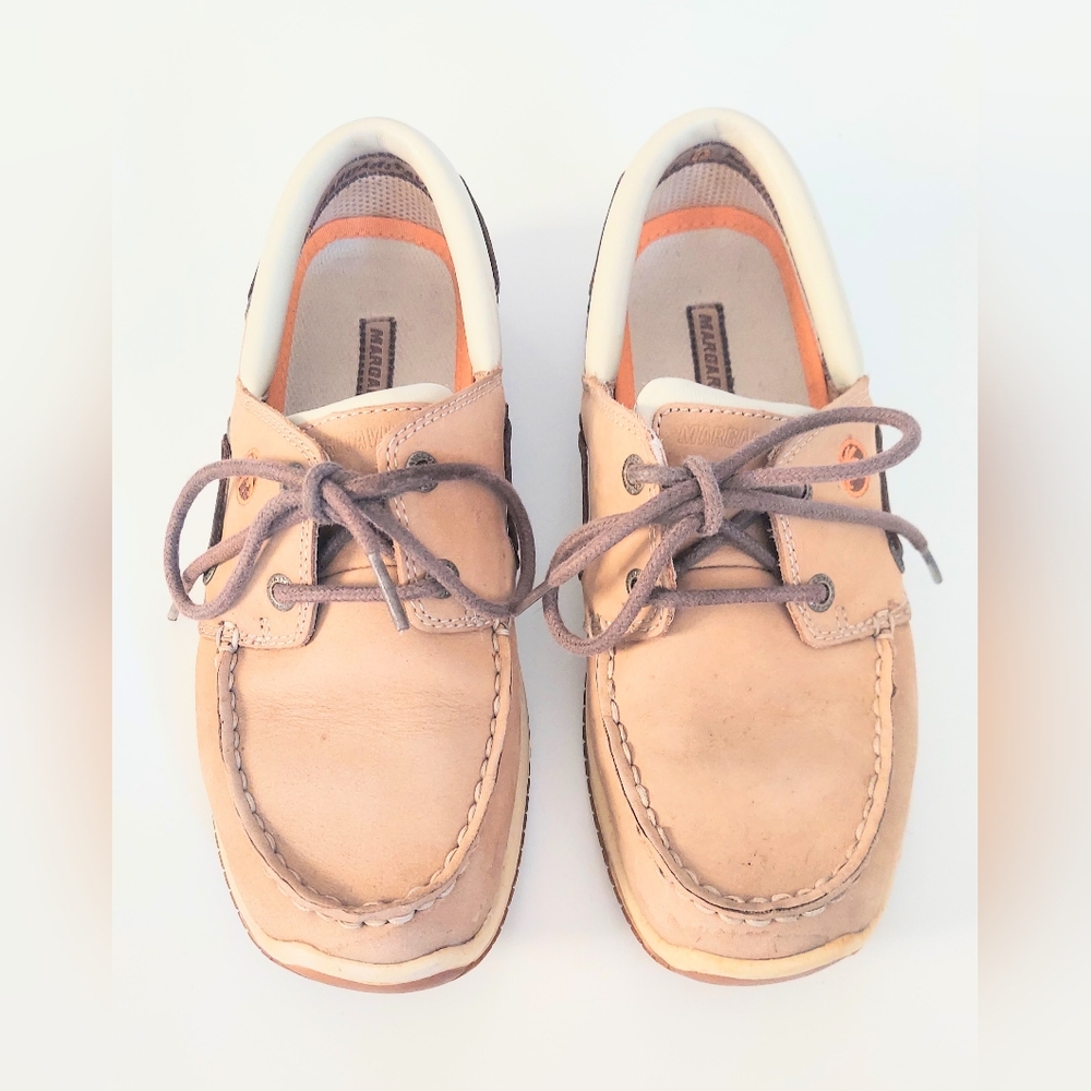 Margaritaville Womens Size 7 Avalon Boat Brown Leather Lace Up Slip On Low Top